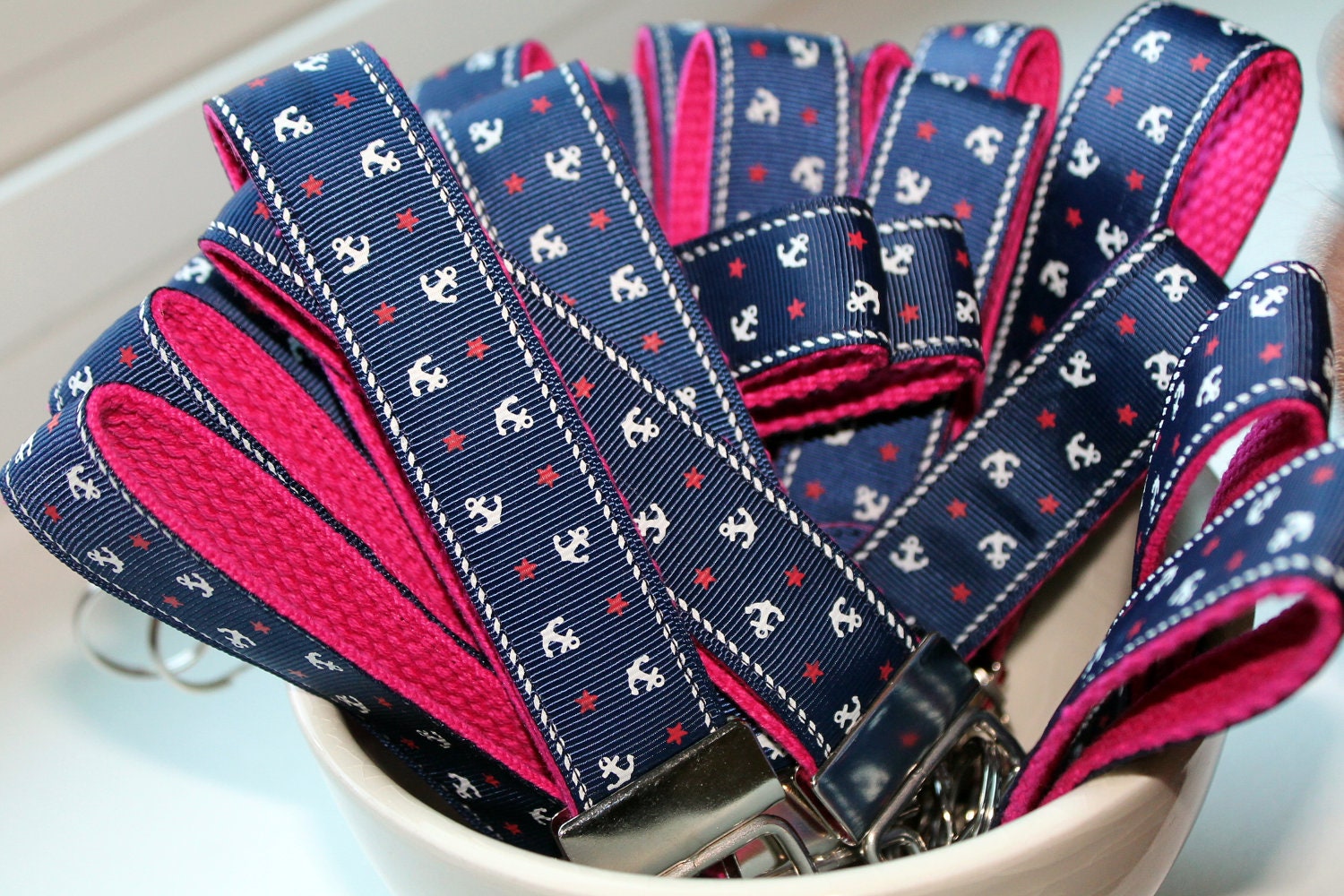 Anchor  Key Fob Key Chain Navy and Pink Nautical Style