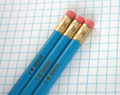 i love math engraved pencil set of three in aqua blue.