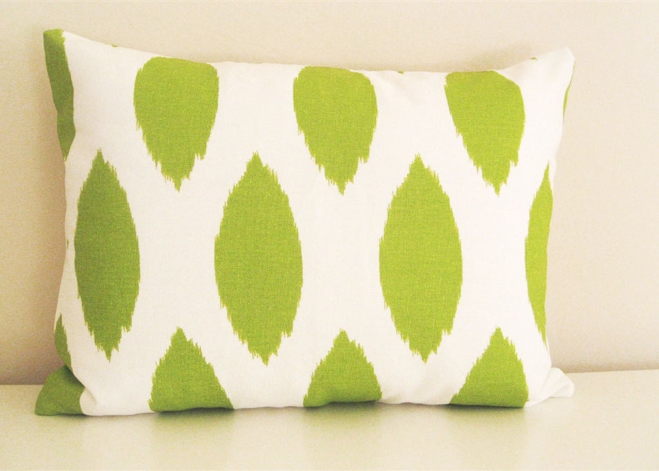 Ikat Lumbar Pillow. Lime Green. 12 x 16 Inch by