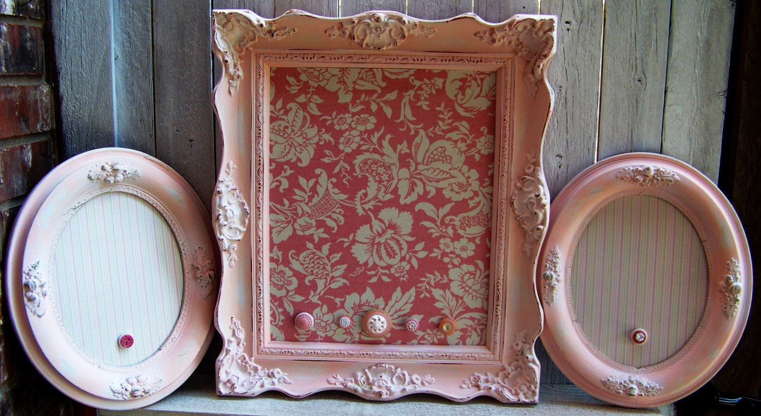 Decorative Shabby Chic Ornate Framed Vintage Magnet Boards-  Set of Three-  Pink- Nursery,  Shabby Chic- playroom- bedroom