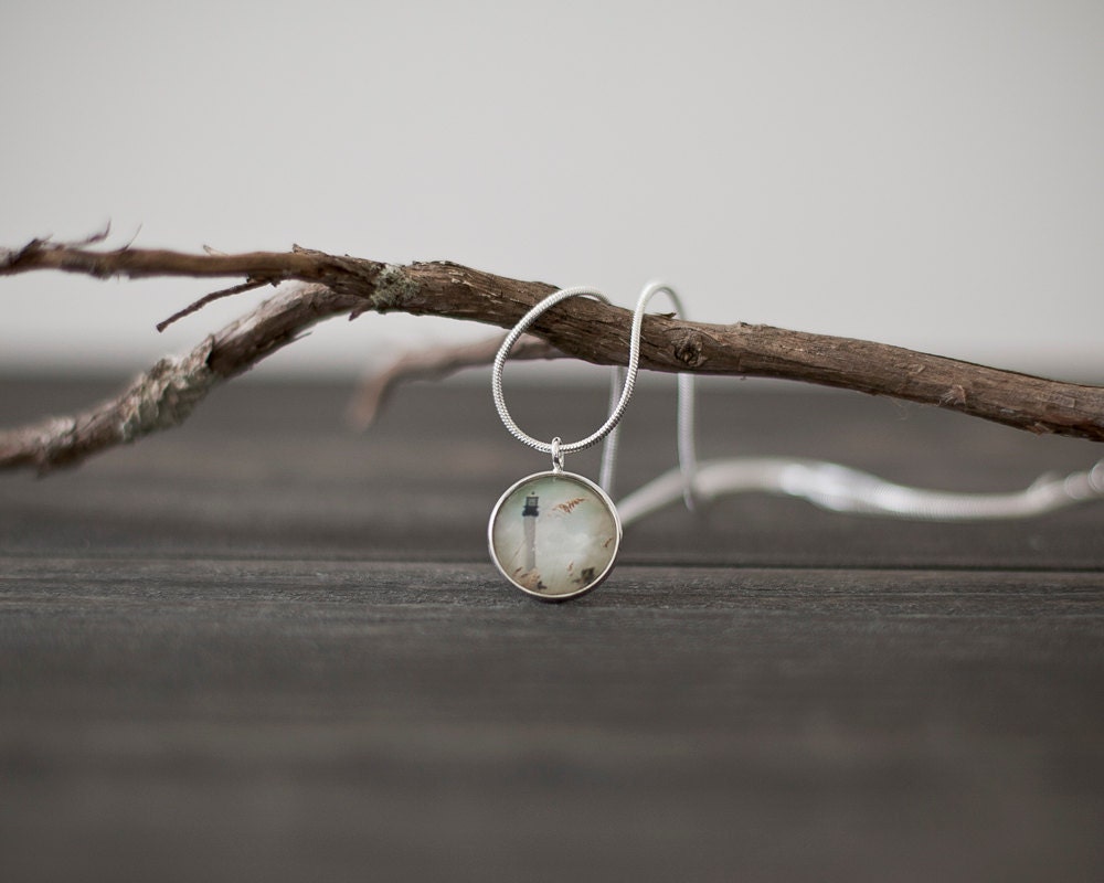 Photo Art Necklace, Silver 18mm Pendant, Snake Chain Jewelry, Summer Haze