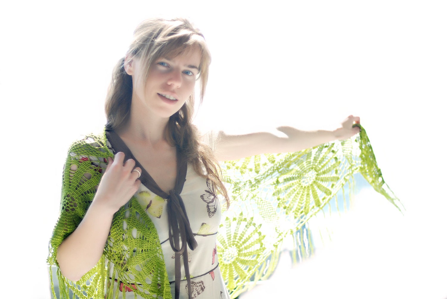 Green crochet shawl