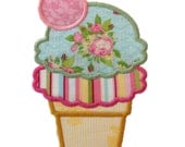 Applique Double Scoop Ice Cream Cone With A Cherry Machine Embroidery Design - 4 Sizes
