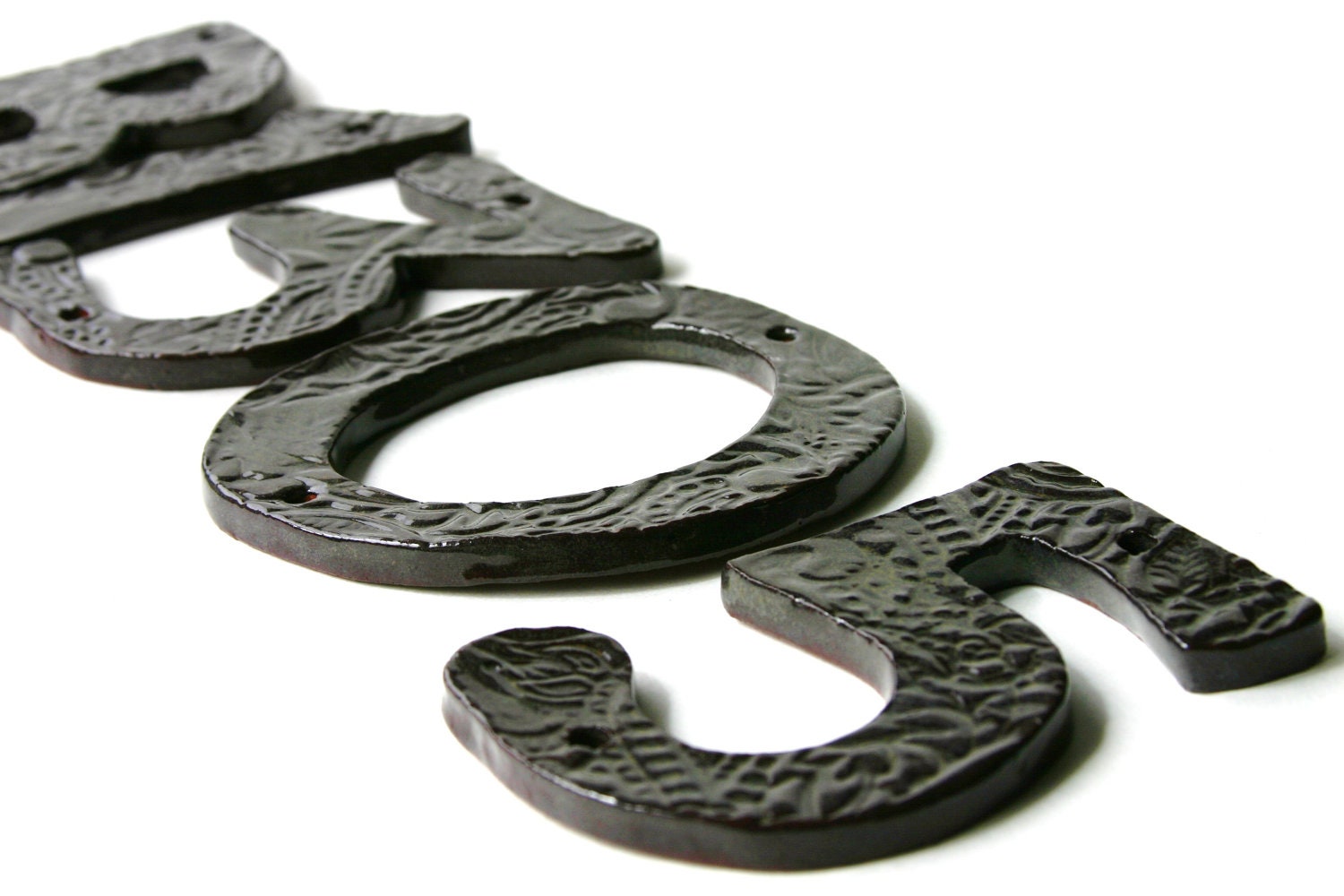 Modern Pottery House Numbers - Set of 5 - Rustic Espresso Brown -  Outdoor Ceramic Letters