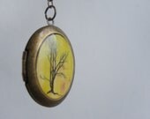 Yellow Antique Bronze Finish Locket Painting Print - Walk With Me