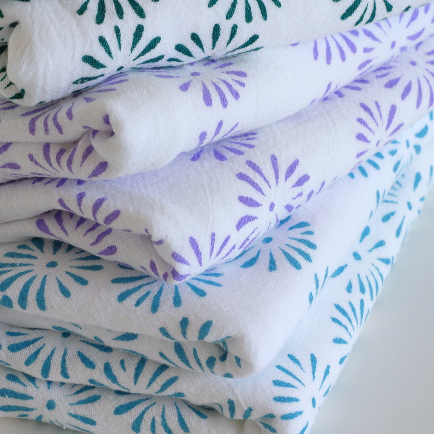 Flour Sack Dish Towel - Daisies: Turquoise, Lilac or Winter Green