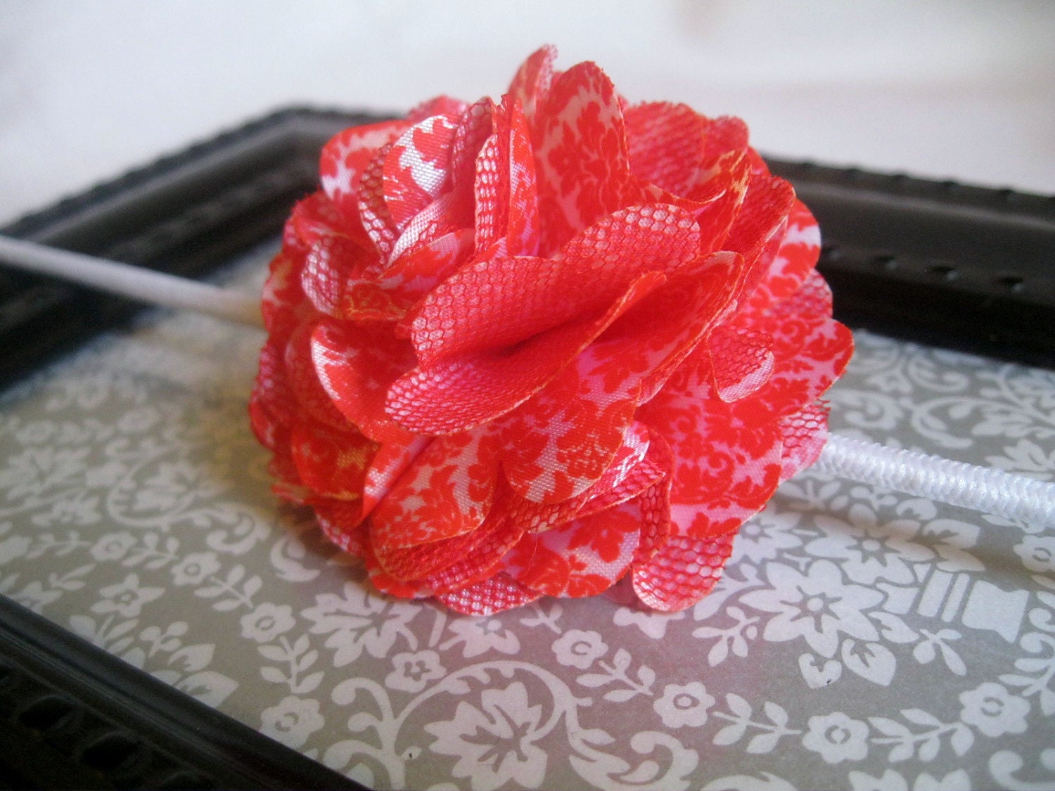 Satin and Mesh Mini Bloom in Printed Orange Crush with white Headband