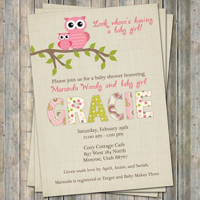 Paisley owl baby shower invitations, baby shower invitation with owls, Digital, Printable file