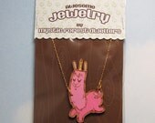 Hand Painted Cut Wood Necklace - Prancing Uncommon Fenwick, Pink