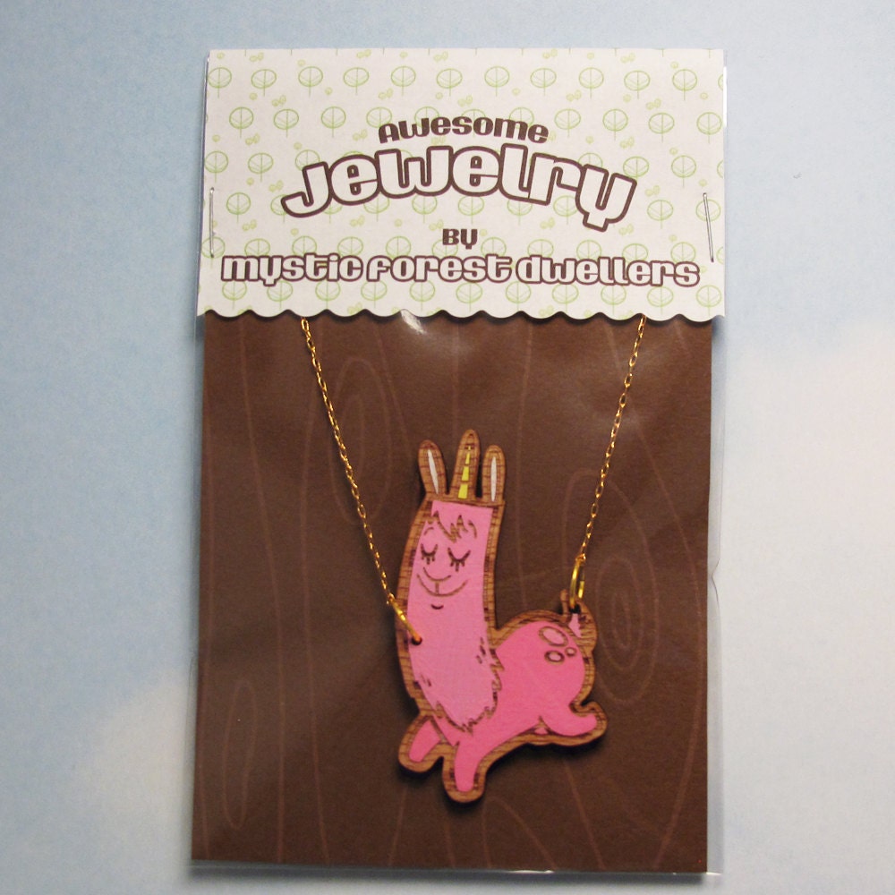 Hand Painted Cut Wood Necklace - Prancing Uncommon Fenwick, Pink