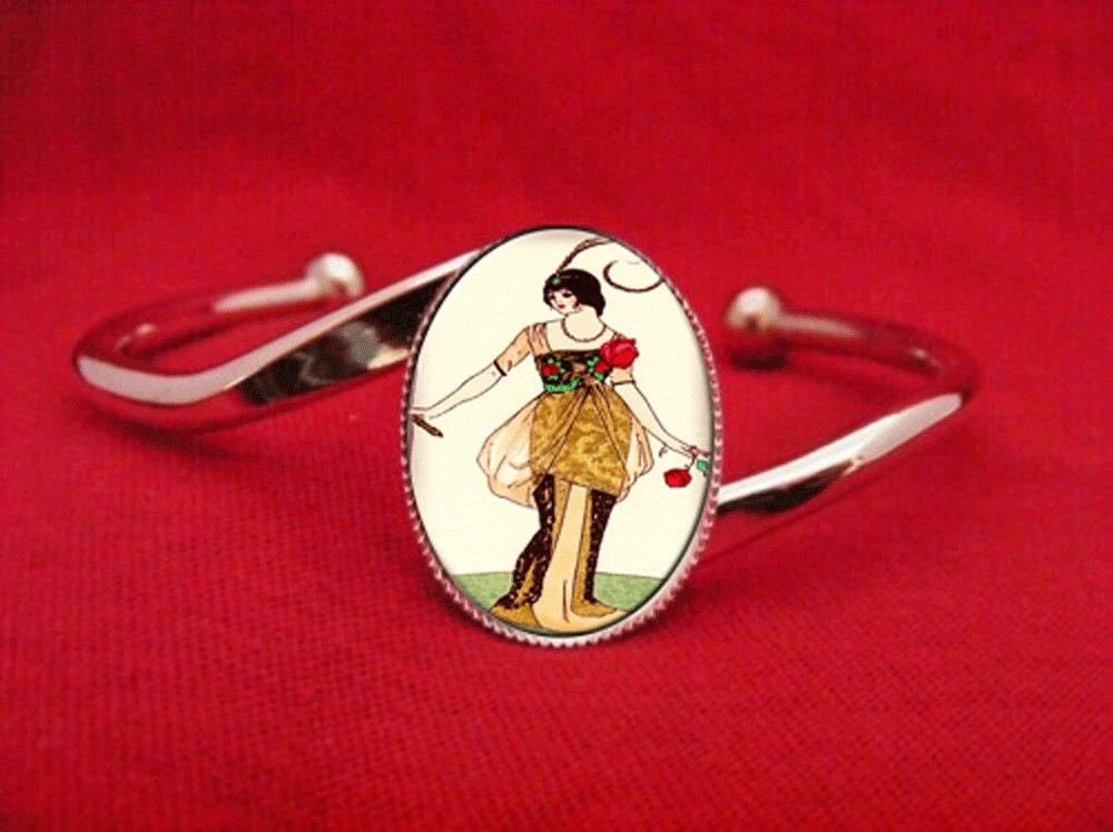 1920s Evening Gala French Soirée Art Deco Fashion Trendy Silver Tone Cuff Bracelet