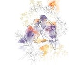 Watercolour Turtledoves (lovebirds) // A4  // 8x11 Print