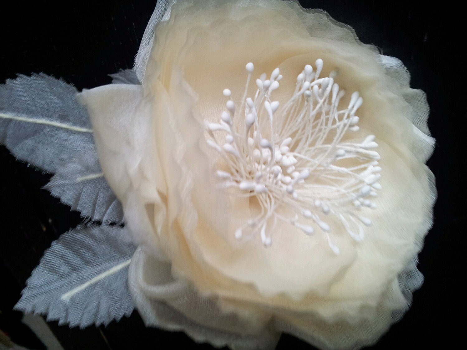 Bridal Flower Off White or Ivory Cream Hair Clip French Netting Feathers Wedding Accessories