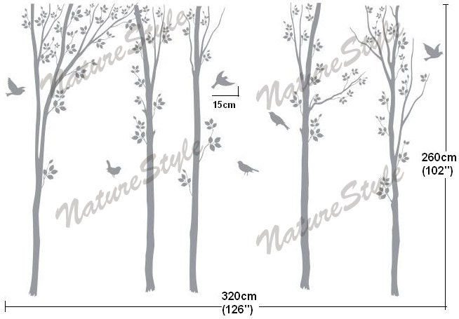 tree wall decals birds nature forest Vinyl wall decals wall decal nursery wall sticker children wall decal office-5 Tree with Flying Birds