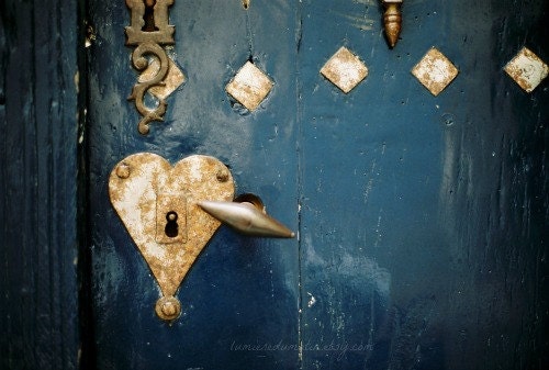 Gold heart Monaco blue french door mysterious deep olympian blue France - Indigo - analog fine art print 8 x 12 inches