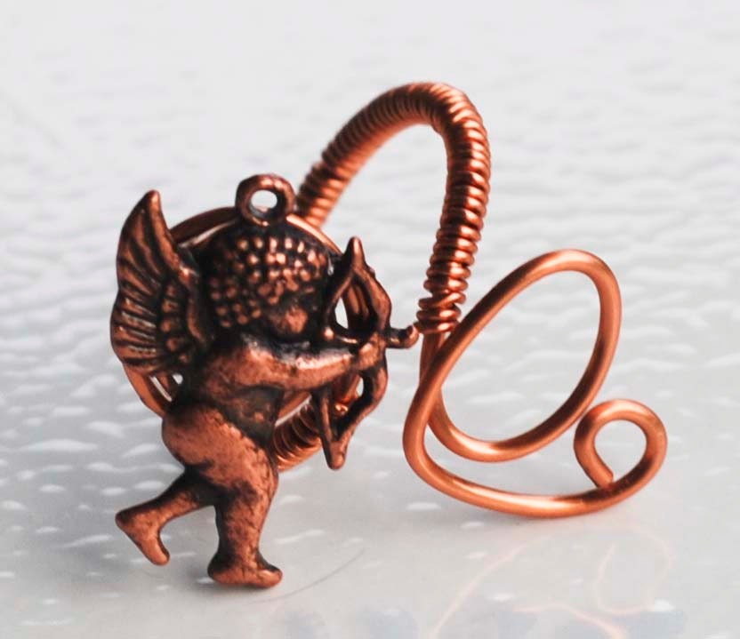Cute Unique Wire Wrapped Angel Cupid Shooting Heart Adjustable Love Charm Ring