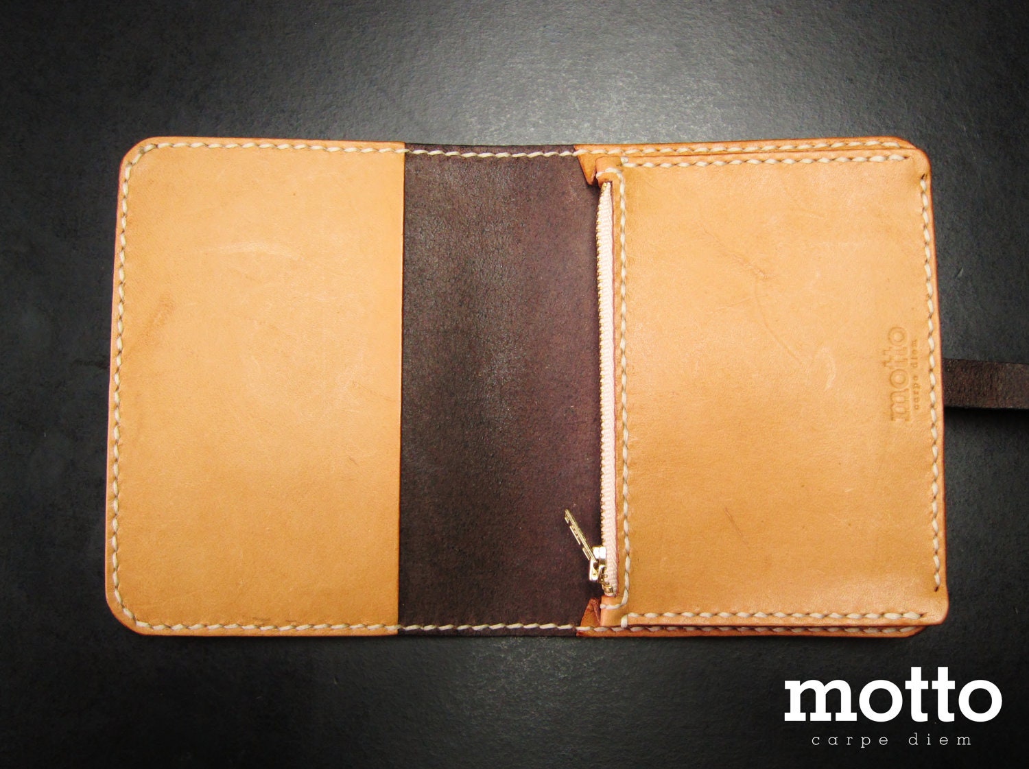motto - Burgundy Leather Traveler Purse / passport cover / passport holder ( Genuine leather & Handmade )