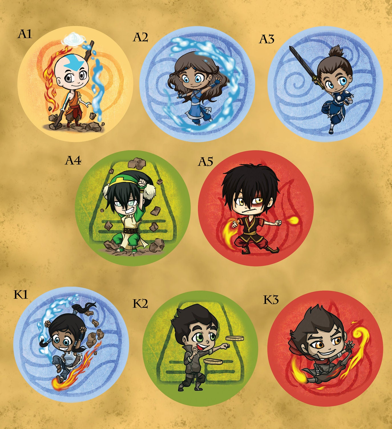 Set of 5 Avatar pins.
