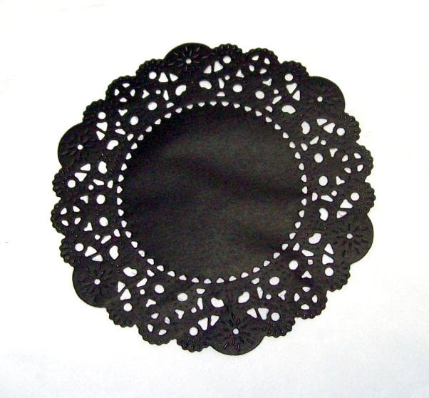 Valentines Day Black Paper Doilies- 12 doilies- 4 inch, black and perfect for a Gothic black