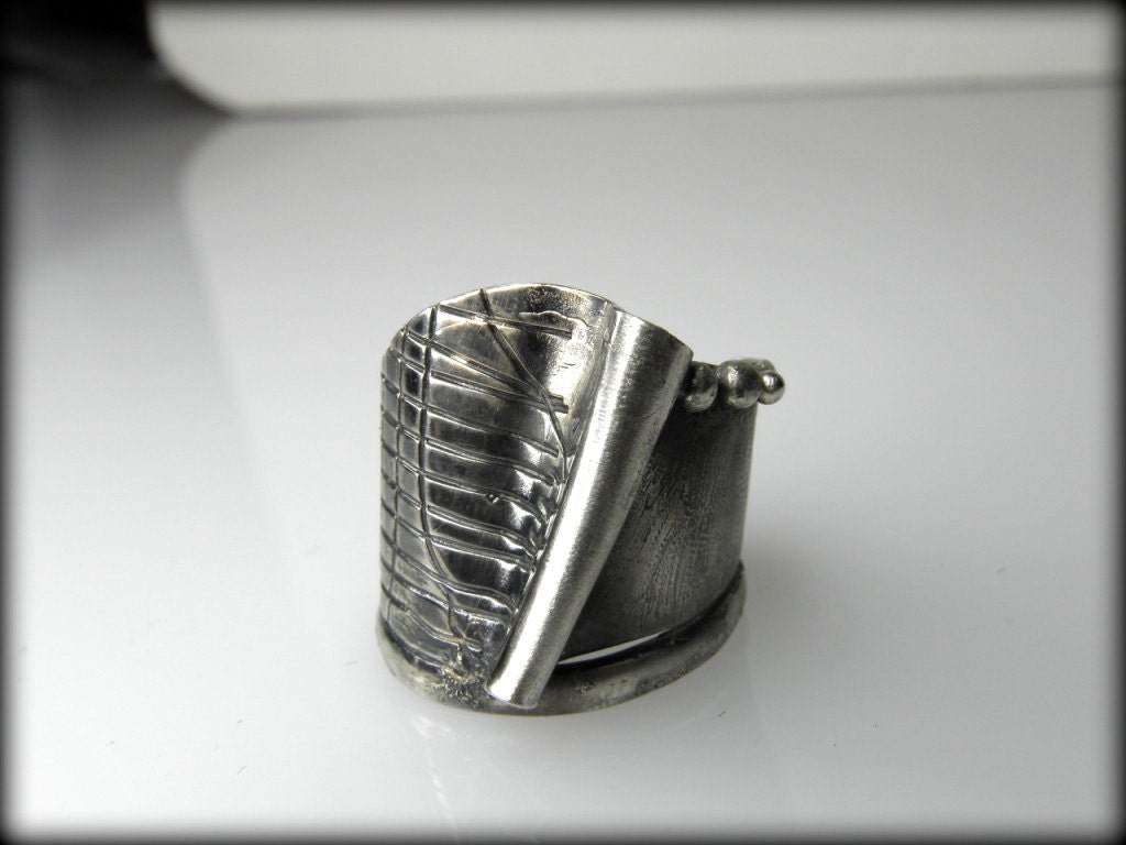 silver ring geometric coctail oxidized gift for her designer artististic