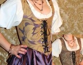 Reversible Renaissance Wench Bodice - Purple/Gold Leaves & Lilac Floral Tapestry - Custom Made