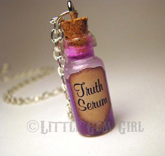Truth Serum - Glass Bottle Cork Necklace - Potion Vial Charm - Purple Shimmer - Magic Spells - Steampunk