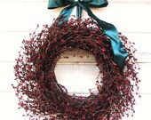 CRANBERRY & EMERALD GREEN Wreath-Summer Door Wreath-St Patricks Wreath-Grapevine Wreath-Scented Cranberry- Choose your Scent and Ribbon