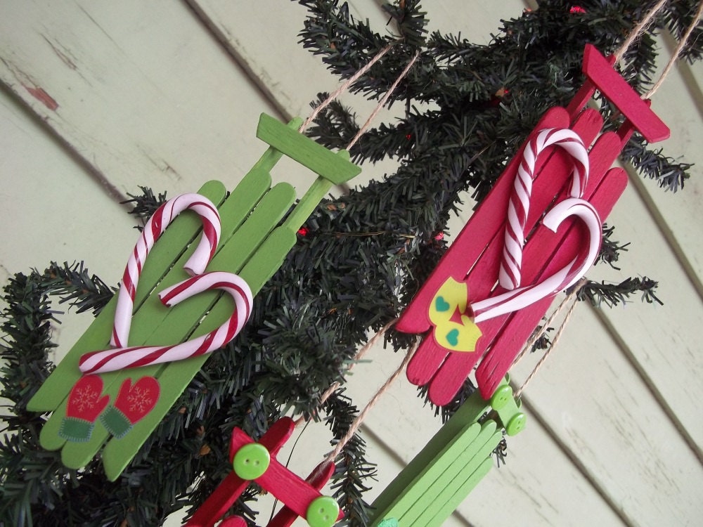 hand crafted Christmas ornaments - 10 super cute wood sleds