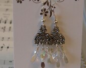 Silver and Crystal Aurora Borealis Classic Fringe Earrings Bride's jewelry , Bridesmaid earrings, Pearl wedding,