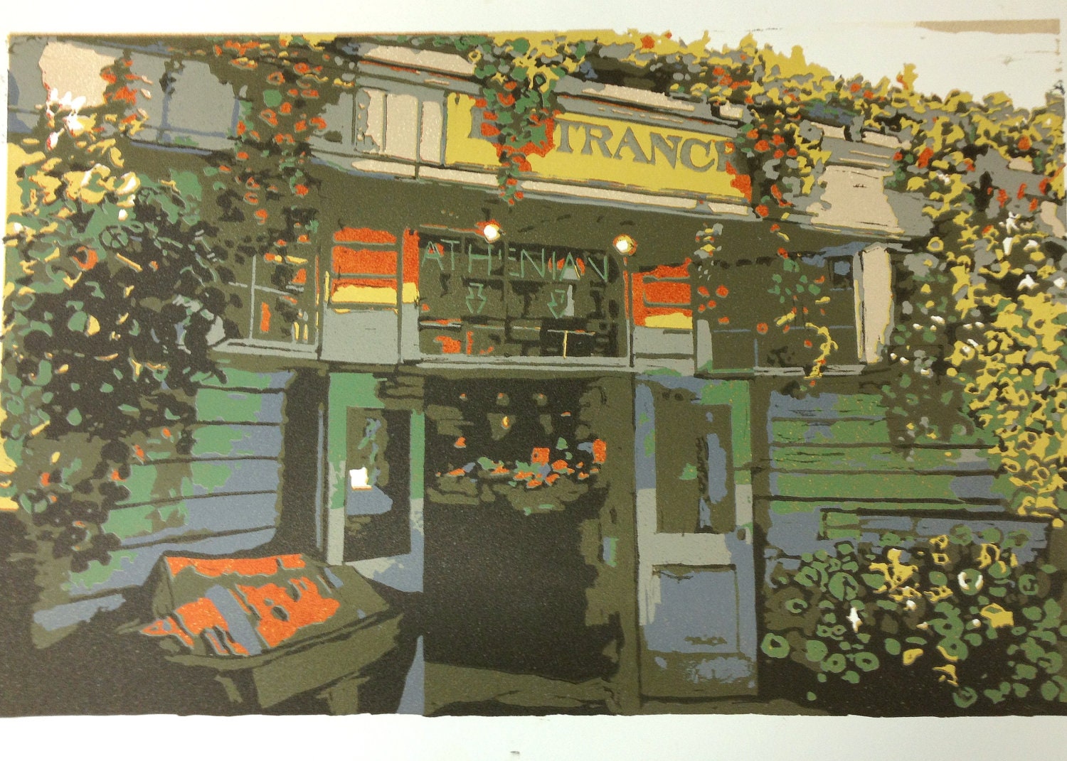 Pike Place Market, original linocut relief print