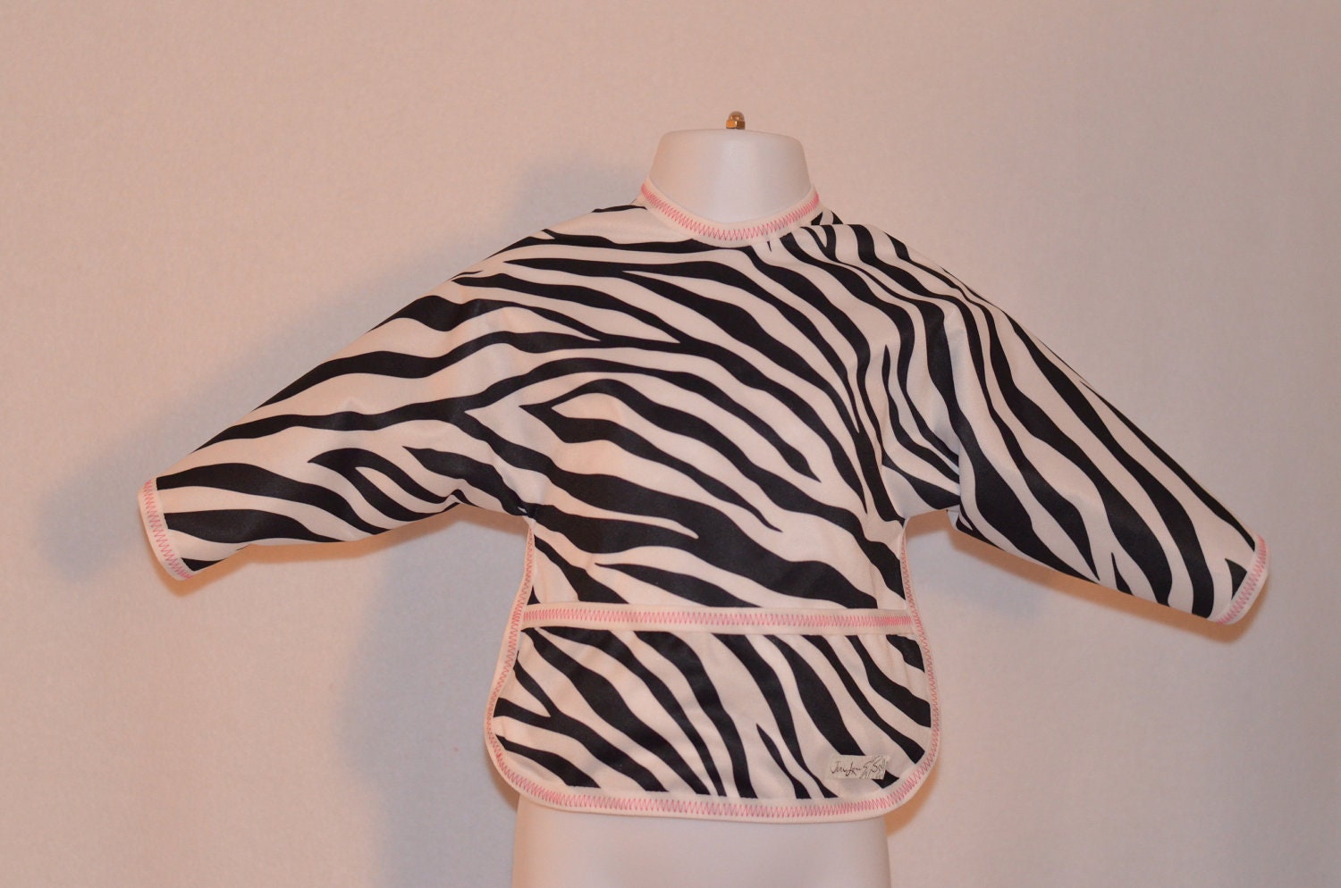 Shirt Saver Full Coverage Baby Bib With Long Sleeves and Pocket - Zebra- Ready to Ship