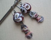 Pedal Pusher-olive and pink-eco friendly bike part glass drop earrings