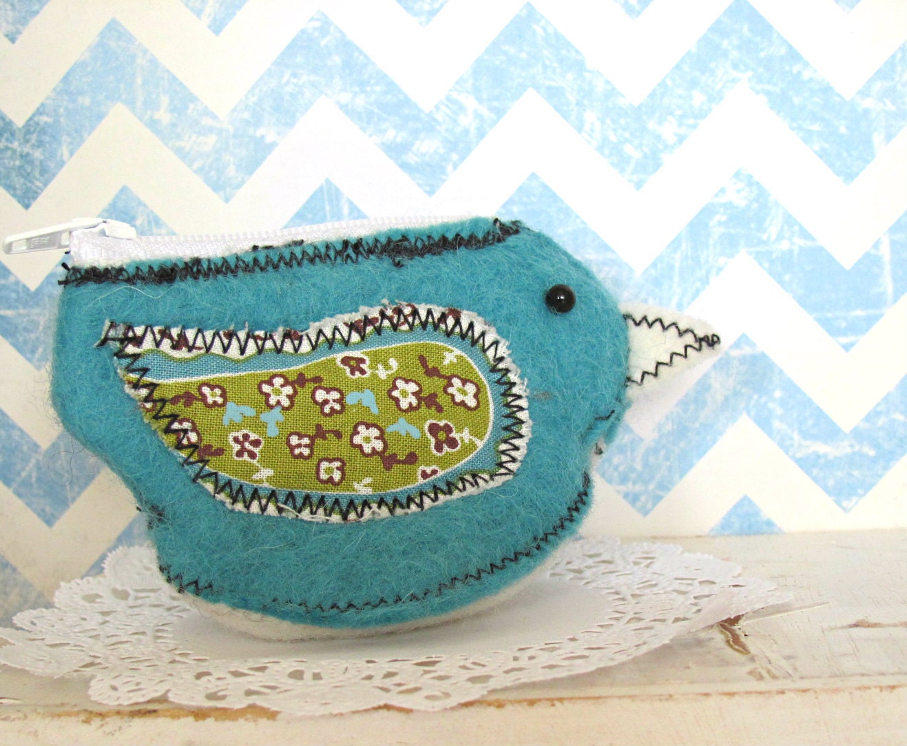 Kids Spring Blue Bird Wool Coin Purse