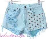 Vintage Levis Pastel Dyed  DESTROYED Denim High Waist STUDDED Cut Off  Shorts M
