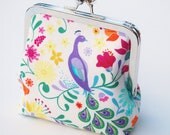 Coin Purse, Handmade Change Purse, Vegan Wallet, Birds and Flowers