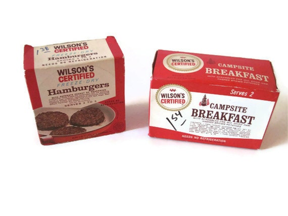 Wilson's Certified Freeze-Dry Hamburgers and Campsite Breakfast, Vintage Freeze-Dry Food, Campy