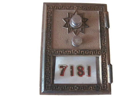 National Mailbox Lid, 1967, Antique Brass Mailbox Lid, Vintage Post Office Box Door