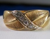 Vintage 14k Yellow Gold Wide Diamond Band 6.7 Grams - Size 9.75