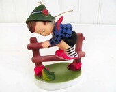 Vintage Hummel Type Christmas Ornament, Plastic 1960s Ornament, Retro Little Boy Figurine