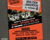 Boys Camo Birthday Party Invitation or Nerf War Party - Printable or Printed for you