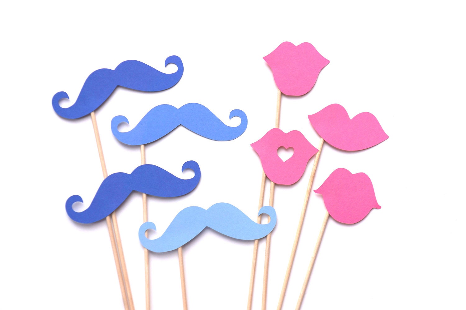 Baby Shower - Gender Reveal Party - Photo Booth Props - Pink and Blue Photo Props - Lips and Mustaches on a Stick