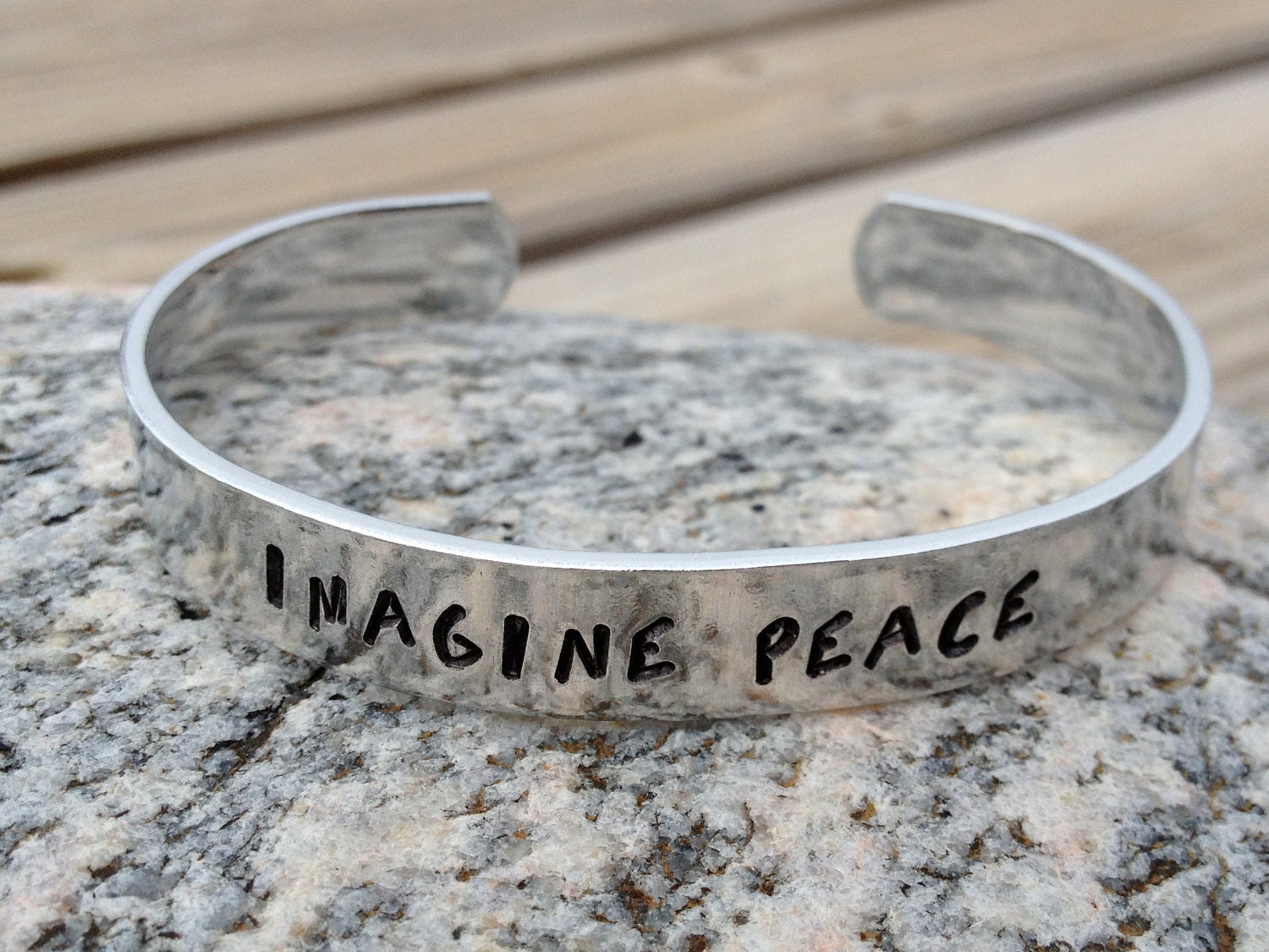 Hand stamped 3/8" "Imagine peace" cuff bracelet