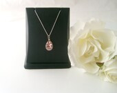 flower girl necklace  - vintage pink 14x10 pear bezel trim swarovski crystal flower girl necklace wedding jewelry bridesmaid gift