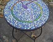 Custom Made to Order Stained Glass Wood and Wrought Iron Mosaic Table:  DEPOSIT