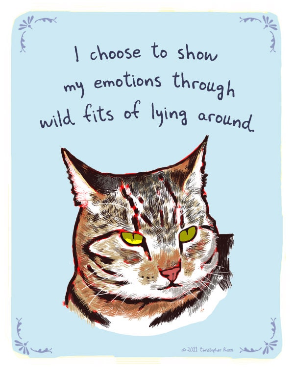 Striped Cat 8x10 Print of Original Painting with phrase