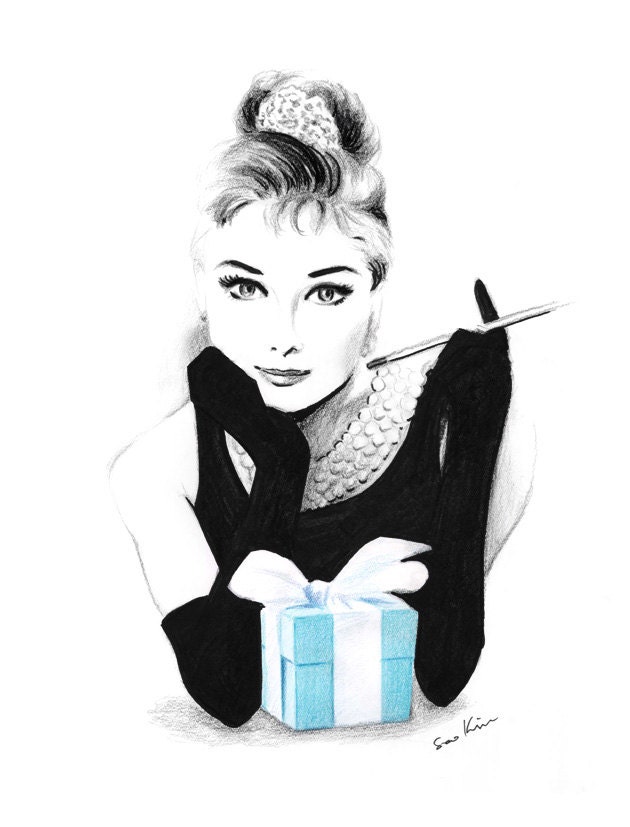 Pencil and pen drawing- Audrey Hepburn at Tiffany's