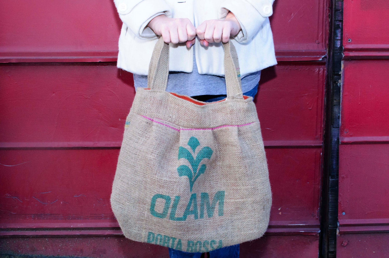 Rustic Red, Eco Friendly Burlap Tote Bag
