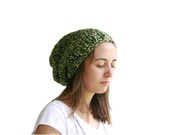 Slouchy Hat Knit in Shades of Green - Fall Winter Fashion - Teens Women Accessories - Oversized Beanie - Chunky Beret - Rustic