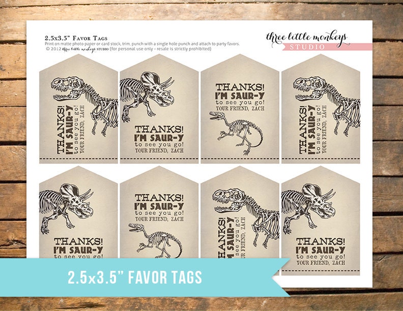 Personalized Fossil Hunter Straw Favor Tags Il_170x135