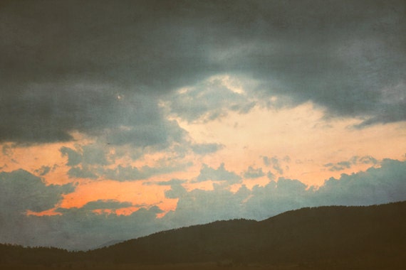 Nature Photograph, Sky photo print, sunset, clouds, dramatic sky, wall art, decor, orange autumn lake photo forest Sunset Sky
